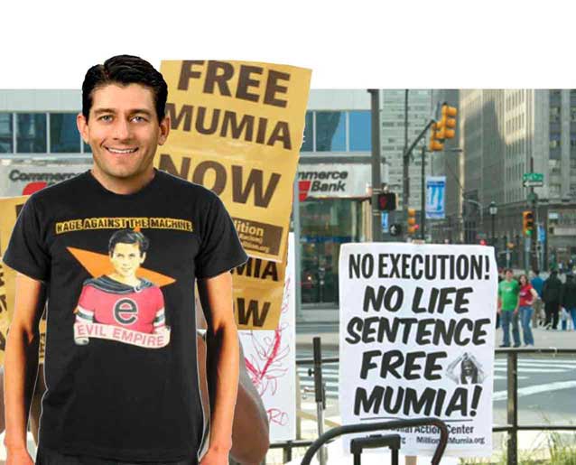 paul ryan wearing rage against the machine t-shirt at free mumia rally