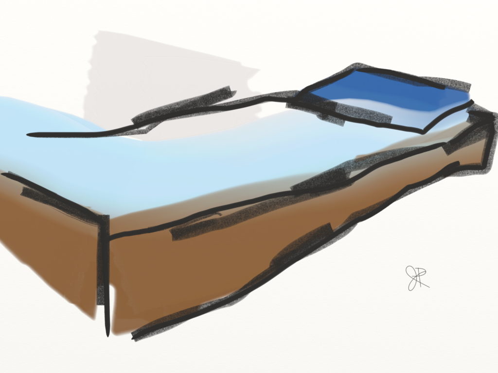 drawing (sketch) of a bed