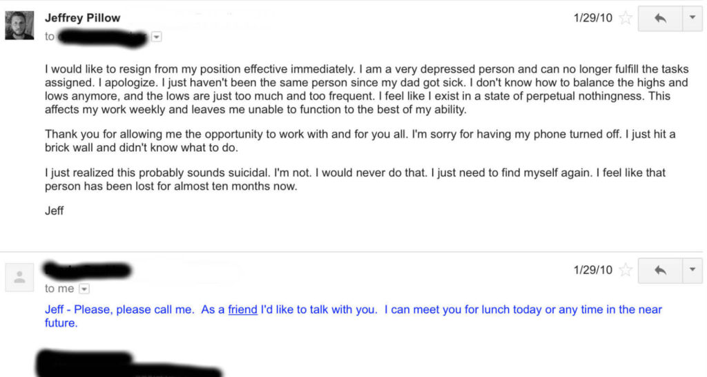 an email about quitting my job when i was severely depressed