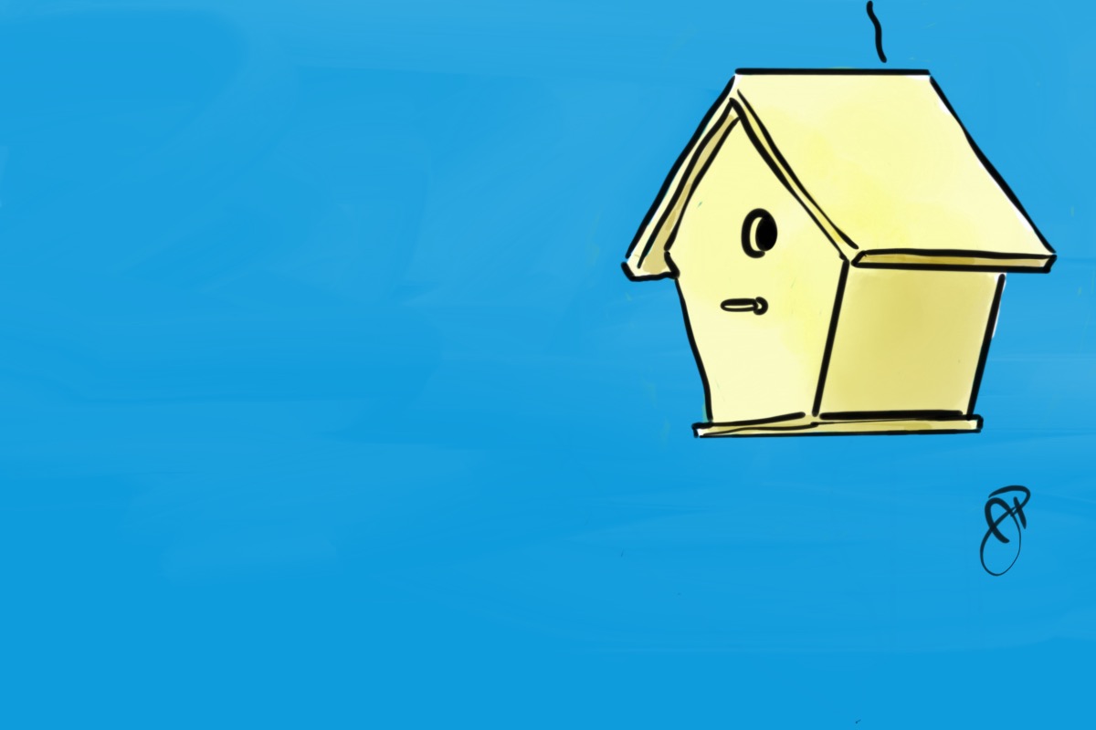 Drawing of a yellow birdhouse (digital art)